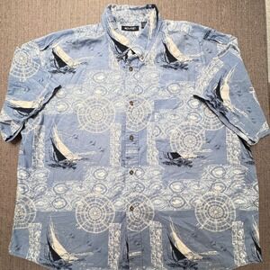 Puritan Mens 2XL Blue Nautical Sailboat Compass Print Cotton Button Down Shirt